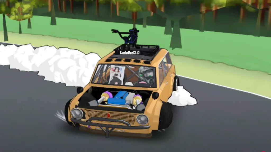 Modified Lada 2102 drift car with decals drifting.